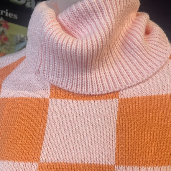 Orange and Pink Checkered Turtleneck Sweater Dress - Picture 3 of 7